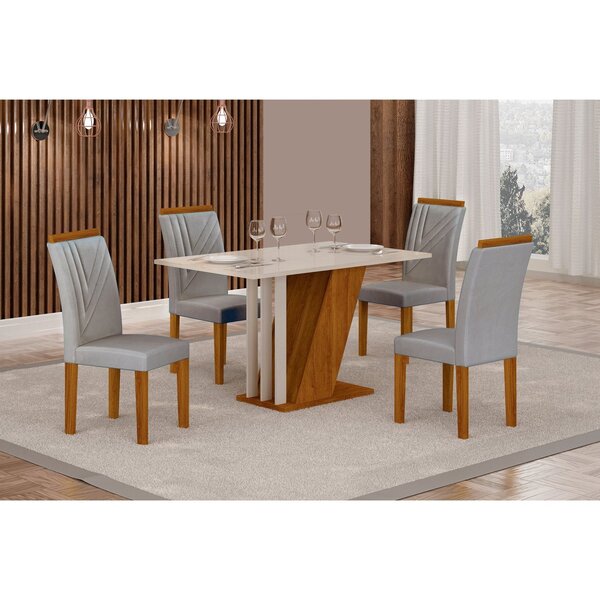 Conjunto Sala De Jantar Mesa Tampo Vidro/mdp Com 4 Cadeiras M