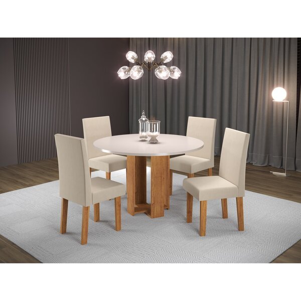 Conjunto Sala De Jantar Moderno Mesa Redonda 4 Lugares Bege C