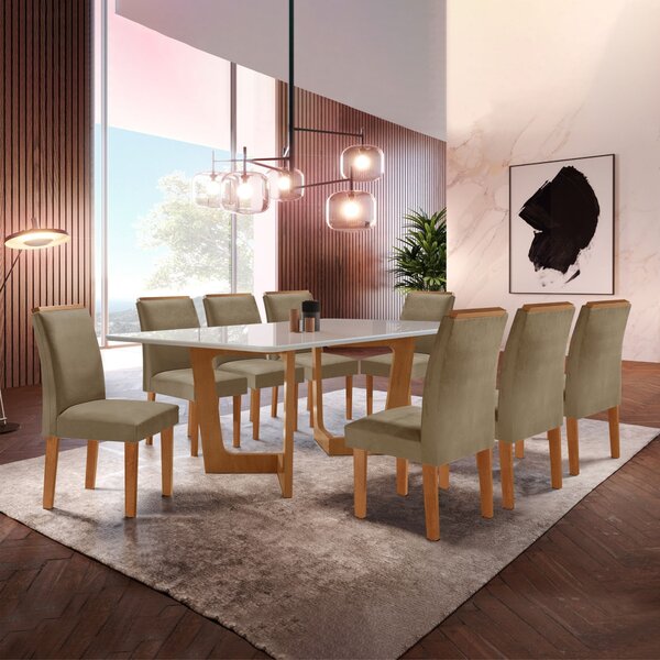 Conjunto Sala De Jantar Nápoles Tampo Vidro/mdf Com 8 Cadeira