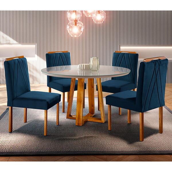 Conjunto Sala De Jantar Natalle 4 Lugares Mesa Redonda 1,2m E