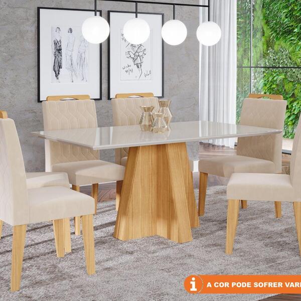 Conjunto Sala De Jantar Patricia 160x80 Tampo Mdf/vidro 6 Cad
