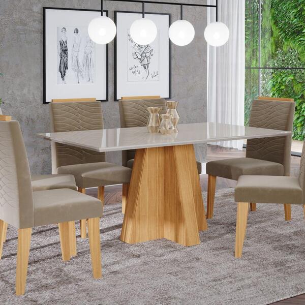 Conjunto Sala De Jantar Patricia 160x80 Tampo Mdf/vidro 6 Cad