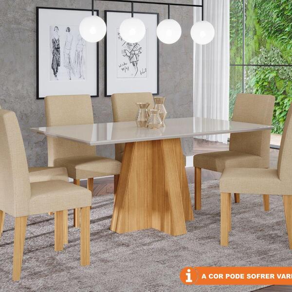 Conjunto Sala De Jantar Patricia 160x80 Tampo Mdf/vidro 6 Cad