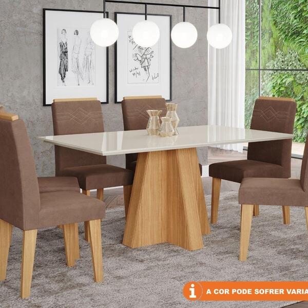 Conjunto Sala De Jantar Patricia 160x80 Tampo Mdf/vidro 6 Cad