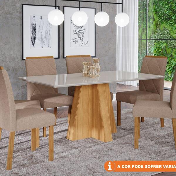 Conjunto Sala De Jantar Patricia 160x80 Tampo Mdf/vidro 6 Cad