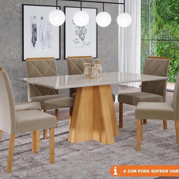 Conjunto Sala De Jantar Patricia 160x80 Tampo Mdf/vidro 6cade