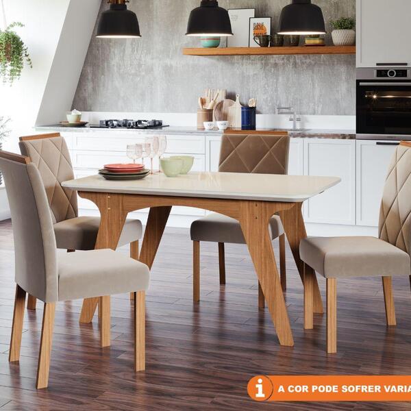 Conjunto Sala De Jantar Selena 130x80 Tampo Mdf/vidro 4 Cadei