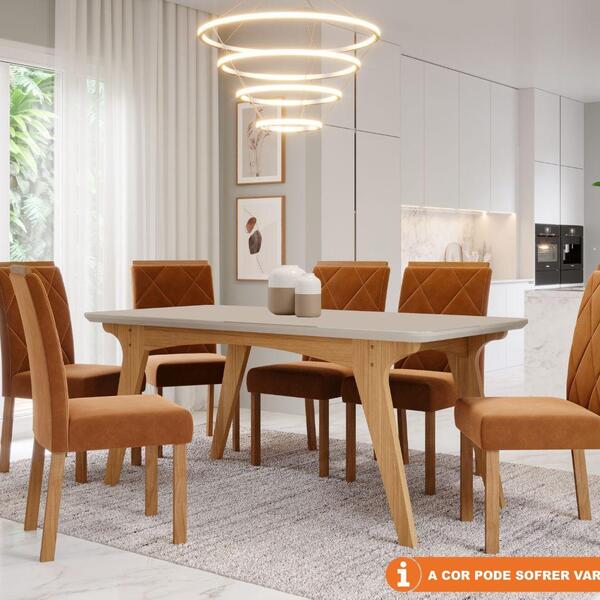 Conjunto Sala De Jantar Selena 180x90 Tampo Mdf/vidro 6 Cadei
