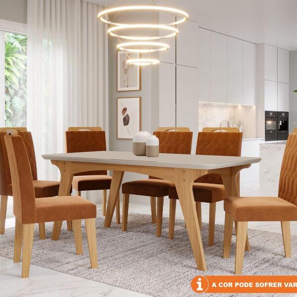 Conjunto Sala De Jantar Selena 180x90 Tampo Mdf/vidro 6 Cadei