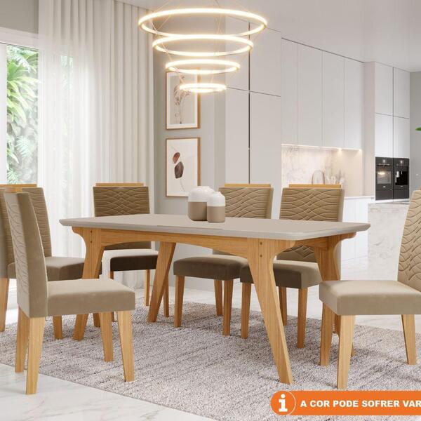 Conjunto Sala De Jantar Selena 180x90 Tampo Mdf/vidro 6 Cadei