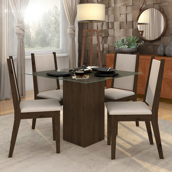Conjunto Sala De Jantar Seul De Vidro 4 Cadeiras - Móveis Ara
