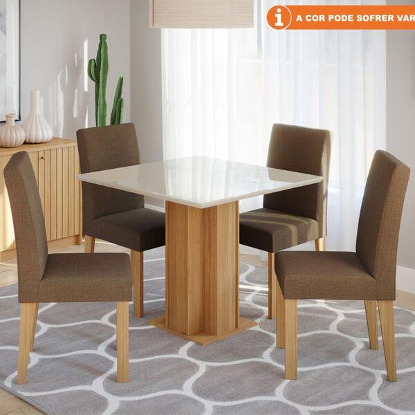 Conjunto Sala De Jantar Sophia 95x95 Tampo Mdf/vidro 4 Cadeir