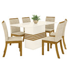 Conjunto Sala De Jantar Tampo Mdf 160 Cm 06 Cadeiras Marilia