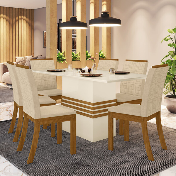 Conjunto Sala De Jantar Tampo Mdf 160 Cm 06 Cadeiras Marilia