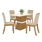 Conjunto Sala De Jantar Tampo Mdf Canto Reto 120 Cm 04 Cadeir