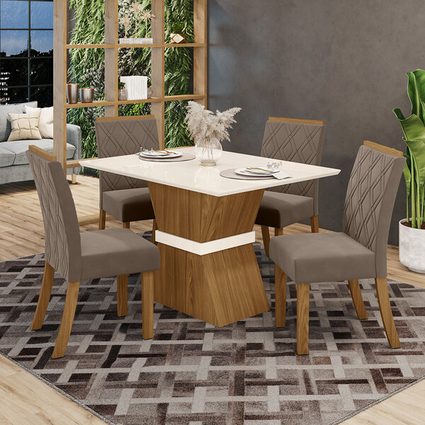 Conjunto Sala De Jantar Tampo Mdf Canto Reto 120 Cm 04 Cadeir