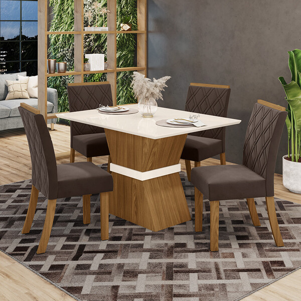 Conjunto Sala De Jantar Tampo Mdf Canto Reto 120 Cm 04 Cadeir