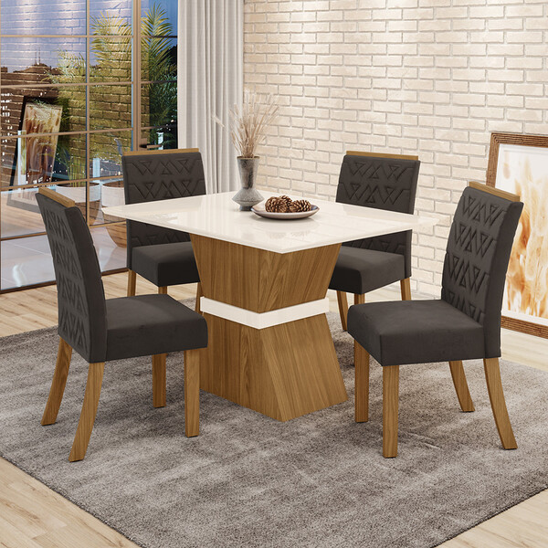 Conjunto Sala De Jantar Tampo Mdf Canto Reto 120 Cm 4 Cadeira