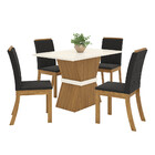 Conjunto Sala De Jantar Tampo Mdf Canto Reto Com Vidro 120 Cm