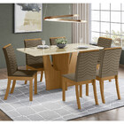 Conjunto Sala De Jantar Tampo Mdf Canto Reto Com Vidro 160 Cm