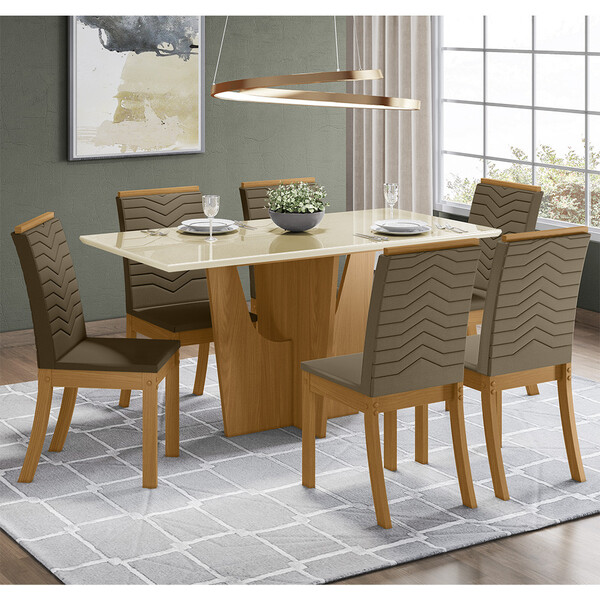 Conjunto Sala De Jantar Tampo Mdf Canto Reto Com Vidro 160 Cm