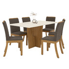 Conjunto Sala De Jantar Tampo Mdf Canto Reto Com Vidro 160 Cm