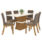 Conjunto Sala De Jantar Tampo Mdf Canto Reto Com Vidro 160 Cm