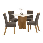 Conjunto Sala De Jantar Tampo Mdf Canto Reto Com Vidro 90 Cm