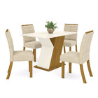Conjunto Sala de Jantar Tampo MDF Com Vidro 120 Cm com 4 Cade
