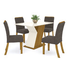 Conjunto Sala De Jantar Tampo Mdf Com Vidro 120 Cm Com 4 Cade