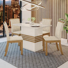 Conjunto Sala De Jantar Tampo Mdf Com Vidro Canto Arredondado