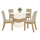 Conjunto Sala De Jantar Tampo Mdf Com Vidro Canto Arredondado