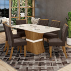 Conjunto Sala De Jantar Tampo Mdf Com Vidro Canto Arredondado