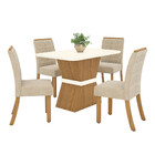 Conjunto Sala De Jantar Tampo Mdf Com Vidro Canto Arredondado