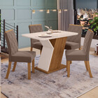 Conjunto Sala De Jantar Tampo Mdf Com Vidro Canto Arredondado