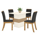 Conjunto Sala De Jantar Tampo Mdf Com Vidro Canto Arredondado