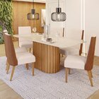 Conjunto Sala De Jantar Tampo Mdf/vidro 6 Cadeiras Geovana Na