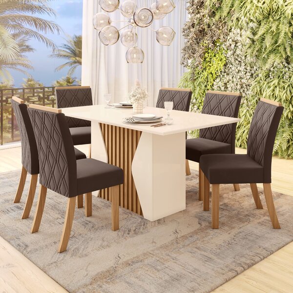 Conjunto Sala De Jantar Tampo Mdf/vidro 6 Cadeiras Nola