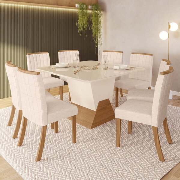 Conjunto Sala De Jantar Tampo Mdf/vidro 8 Cadeiras Thalia Esp