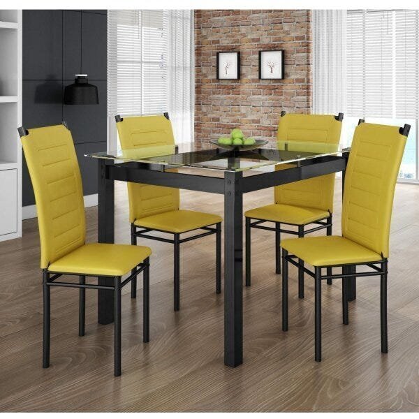 Conjunto Sala De Jantar Tokio Mesa 4 Cadeiras Preto/amarelo