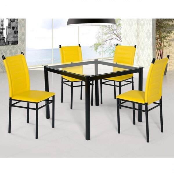 Conjunto Sala De Jantar Tokio Mesa 4 Cadeiras Preto/amarelo