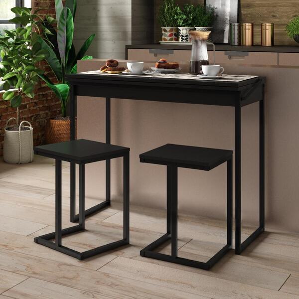 Conjunto Sala De Jantar Tokyo Mesa Dobrável E 2 Banquetas