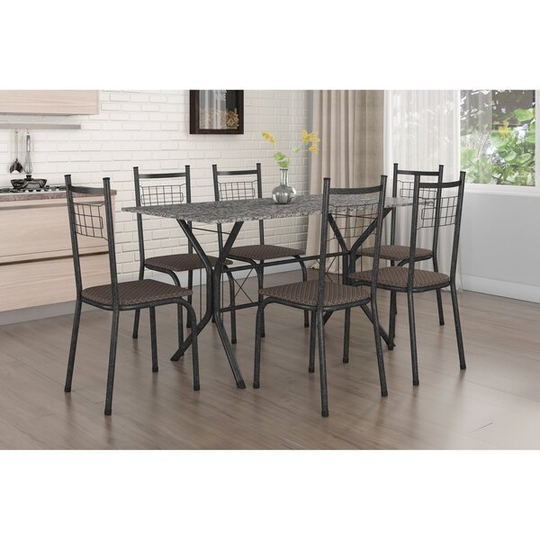 Conjunto Sala De Jantar Tubular Mesa Brasilia Com 6 Cadeiras