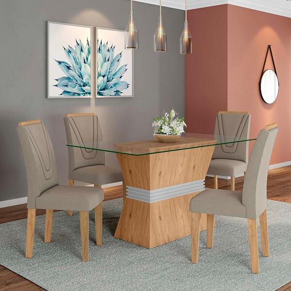 Conjunto Sala De Jantar Versalhes De Vidro 4 Cadeiras Moveis