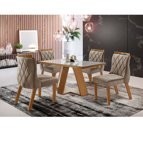 Conjunto Sala De Jantar Viena Mesa Tampo Mdf/vidro E 4 Cadeir