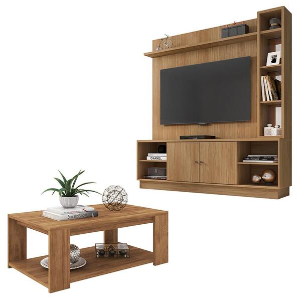 Conjunto Sala Estante Home Mesa Centro Marrom Pilar Caemmun