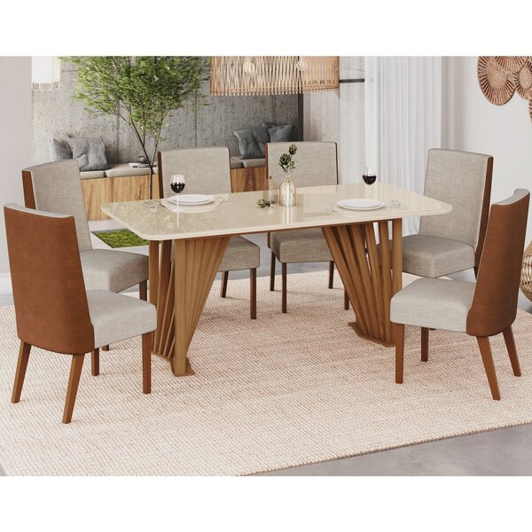 Conjunto Sala Jantar Adriana 180 Cm 6 Cadeiras Anne Canto Arr