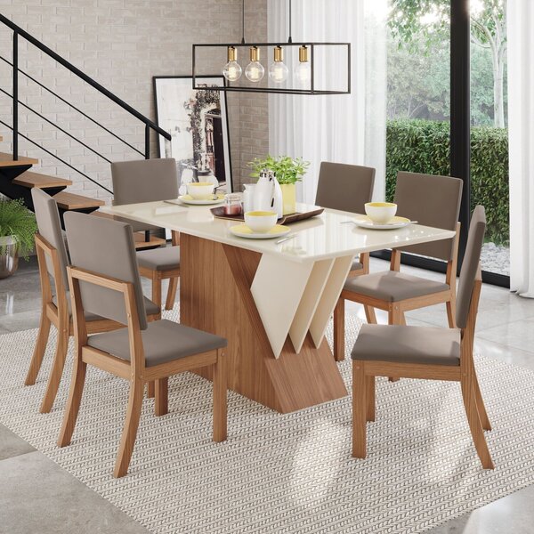 Conjunto Sala Jantar Canto Reto Com Vidro 6 Cadeiras Sarah Es