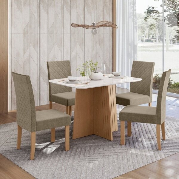 Conjunto Sala Jantar Isa 90cm Vidro 4 Cadeiras Elegance Mel/c