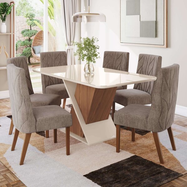 Conjunto Sala Jantar Letícia Mesa 160 Cm Canto Arredondado Co